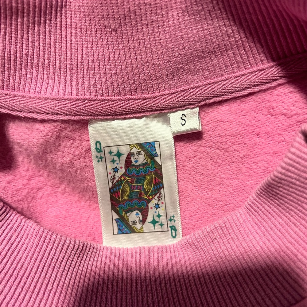 QUEEN OF SPARKLES Pink Crop Sweatshirt with 3D Beaded Smileys - Picture 5 of 5